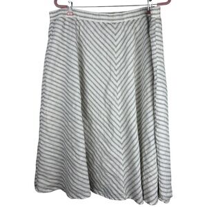 Banana Republic Linen Cotton White Grey Chevron Pinstripe XL Midi Flare Skirt